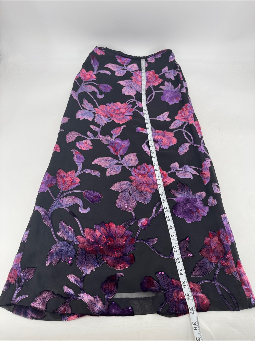 St. John Kelly and Diane Vintage 90s Whimsigoth Fairy Burnout Velvet Silk Skirt - Picture 15 of 16